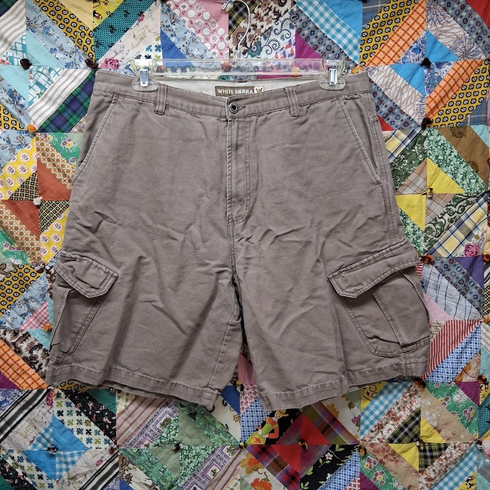 White Sierra Mens Cargo Shorts Size 36 Brown Canvas Ramie Cotton Outdoor Hiking